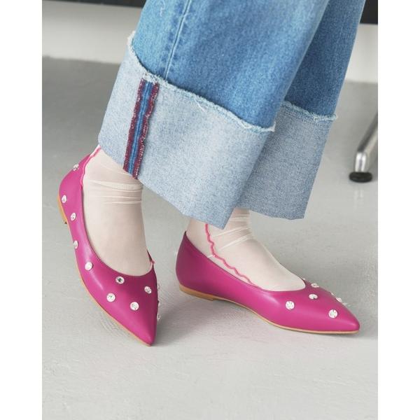 パンプス ビジュー  フラット パンプス