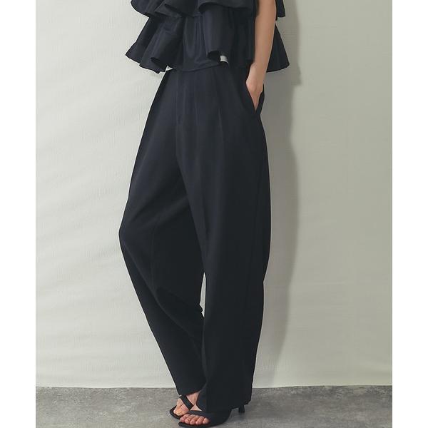 スラックス パンツ 「セットアップ対応」リネンライク ツータック カーブパンツ レディース