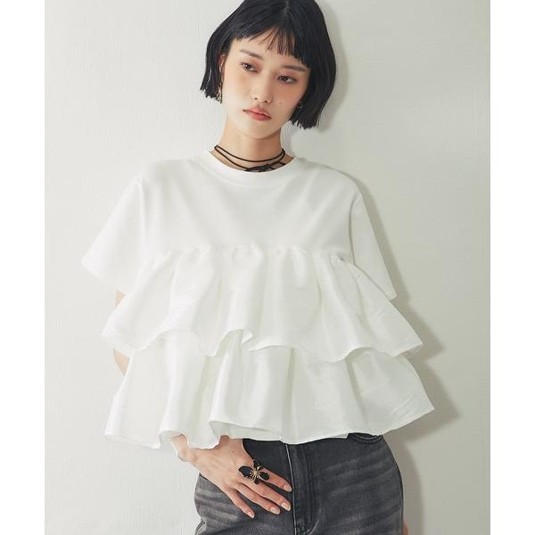tシャツ 天竺ティアードフリルドッキングTシャツ レディース