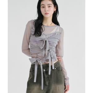 tシャツ ribbon tulle tops フロントリボンシアートップス レディース