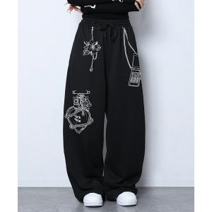 スウェットパンツ ジャージ 「BLACKQUEEN」チェーンプリントバルーンパンツ レディース