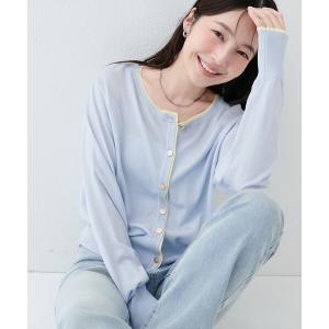 ニット セーター 「sherbet line」接触冷感・UVカット付き配色金ボタンカーディガン レディース