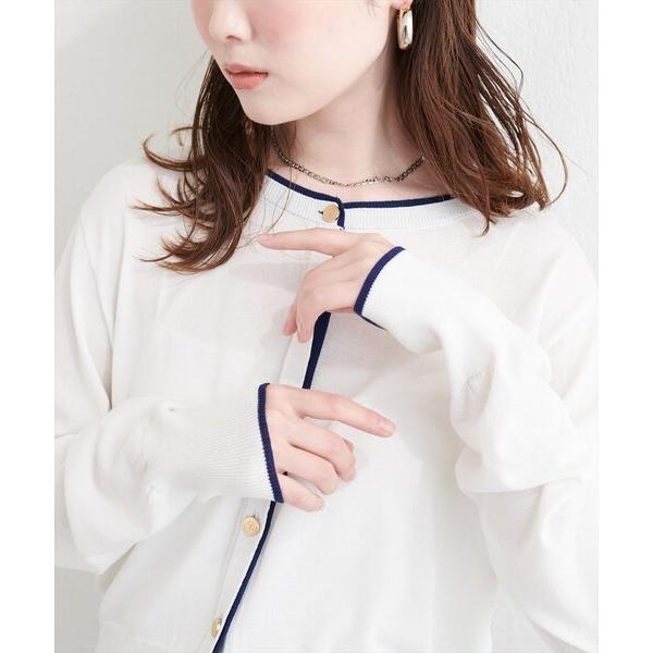 ニット セーター 「sherbet line」接触冷感・UVカット付き配色金ボタンカーディガン レデ...