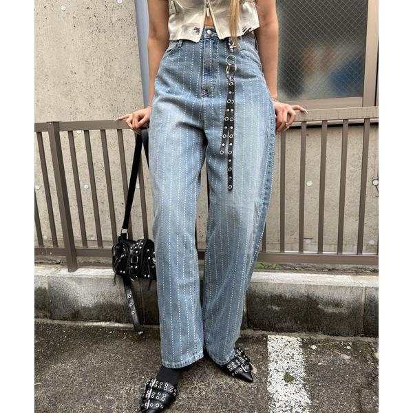 ジーンズ デニム デニムパンツ スターストライプワークデニム レディース メンズ