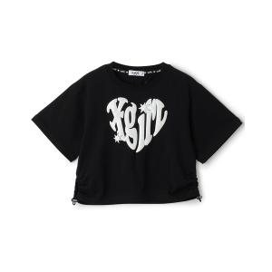 tシャツ 「接触冷感」発泡ハートロゴプリント シャーリング半袖Tシャツ キッズ 子供服 女の子