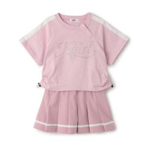 セットアップ ラメロゴ半袖Tシャツ+ラインプリーツスカート セット キッズ 子供服 女の子
