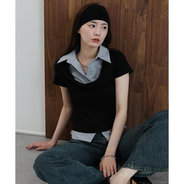 tシャツ シャツレイヤードドレープトップス レディース