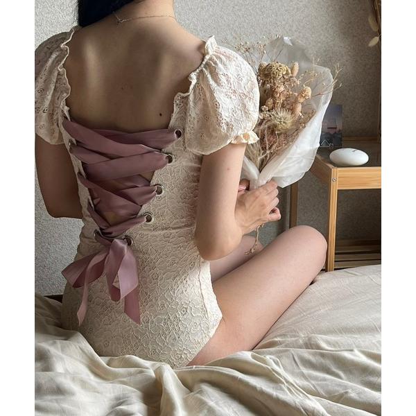 水着 ガーリーバックリボンワンピース水着 レディース