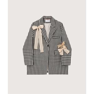 ジャケット テーラードジャケット Crisp Plaid Ribbon Attacked Jacket レディース