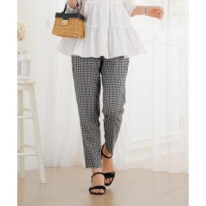 パンツ ハイストレッチ スクエア フラップ  テーパード パンツ le reve vaniller レディース