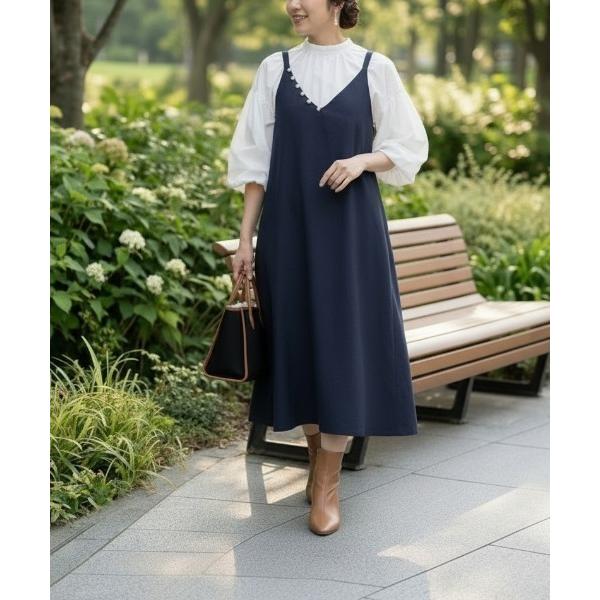 ワンピース 「大人可愛いを叶える」パール付きVネックキャミワンピース
