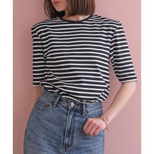 tシャツ ショルダーパッドクルーネックTシャツ レディース
