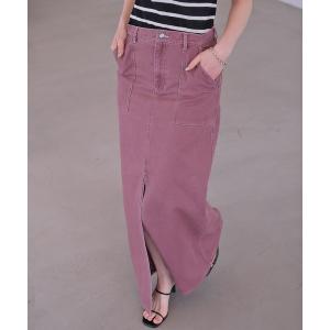 デニムスカート Iラインスリットスカート