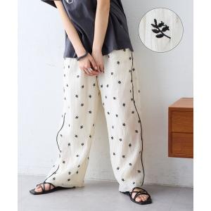 パンツ 「着映え/3サイズ展開」楊柳花柄刺繍イージーパンツ レディース