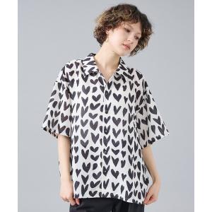 シャツ 「Revo. / レヴォ」TH-4082 ハートペイント ドットパターン ボックス セミオープンカラー 半袖シャツ / ユニセックス