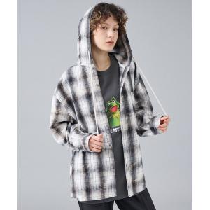 シャツ 「Revo. / レヴォ」TH-4115 ブリーチ加工 フード チェック長袖シャツ / ユニセックス メンズ レディース