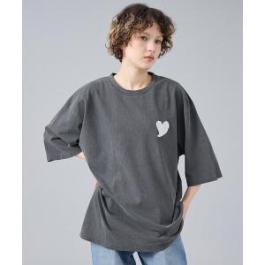 tシャツ 「Revo. / レヴォ」TH-3786-A ハートエンブロイ ピグメント加工 半袖Tシャツ / ユニセックス メンズ レディース