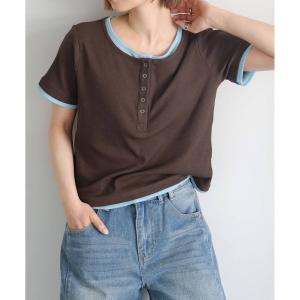 tシャツ 配色シアー×ヘンリーネックレイヤードT レディース