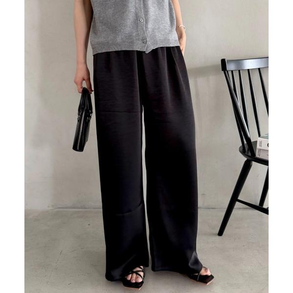 ワイドパンツ パンツ 丈感長めでシーズンレス♪ウエストゴム楽々ストレートパンツ艶見えパンツ レディー...