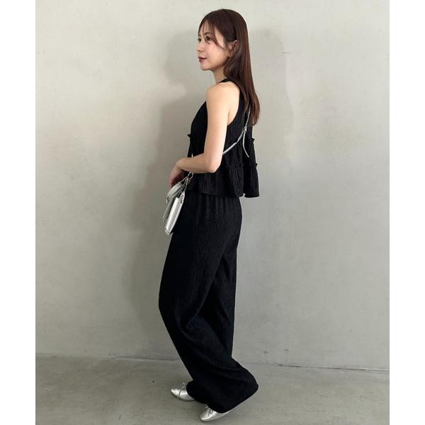 セットアップ 夏 スタイルアップ効果もティアードクロップドトップス×イージーパンツSET 楽々セット...