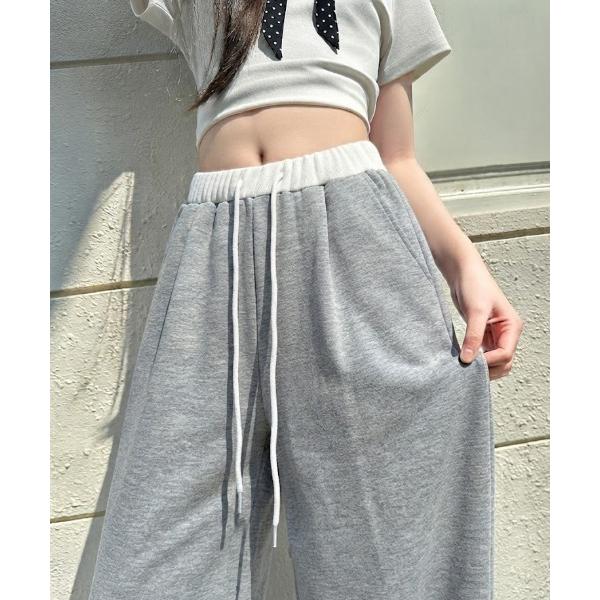 ワイドパンツ スウェットパンツ ジャージ バイカラーウエストワイドカットスウェットパンツ レディース
