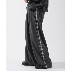 ワイドパンツ スウェットパンツ ジャージ SIDE CHECKLINE WIDE SWEAT PANTS／サイドチェックラインワイドスウェットパンツ メンズ レディース