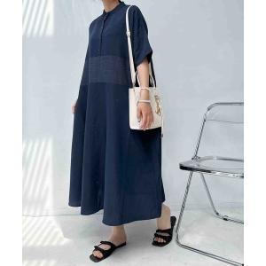 シャツワンピース ◯ゆるり切り替えミックス半袖ワンピース