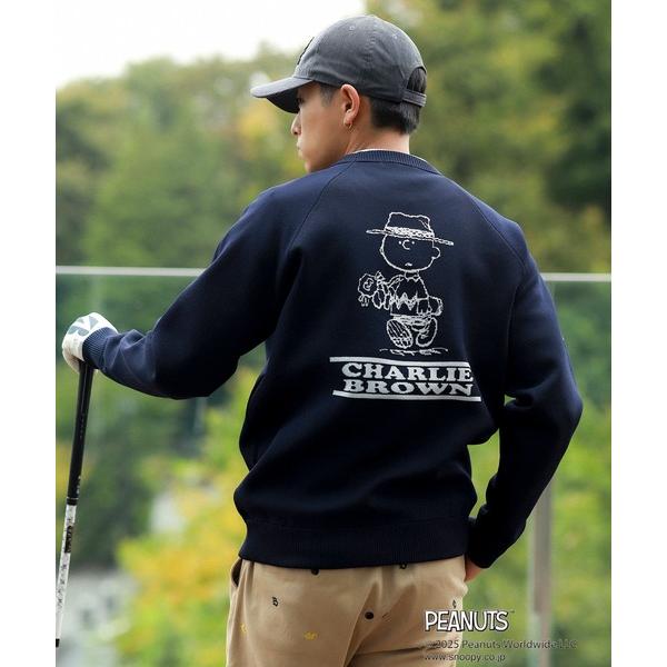 「BEAMS GOLF」 長袖ニット「PEANUTSコラボ」 L ネイビー メンズ