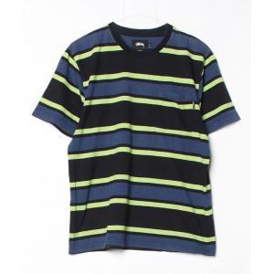 「STUSSY」 ボーダー柄半袖Tシャツ S ブラック メンズ