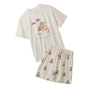 パジャマ ルームウェア 「ONLINE限定」「接触冷感」サマーベア柄ワンポイントTシャツ＆ショートパンツセット レディース