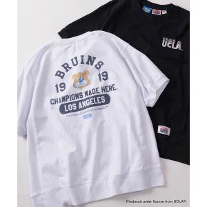 tシャツ 「75」「UCLA/ユーシーエルエー」/「NUTMEG/ナツメグ」ダブルネーム アーチロゴ バックプリント スウェットTシャツ