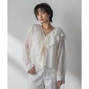 ブラウス シャツ ラスターラミーカルゼラッフルカラーブラウス レディース