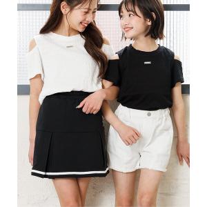 tシャツ 「puchily プチプラライン」シャーリング肩あき半袖Tシャツ キッズ 子供服 女の子