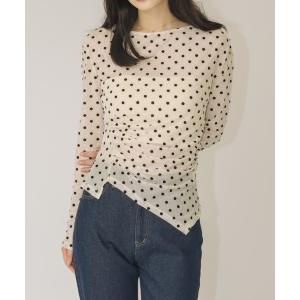 tシャツ ドットギャザーアシメントリーシアートップス レディース