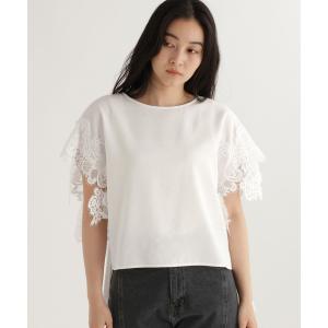 ブラウス シャツ 「daily CLIP」袖レースシンプルブラウス レディース