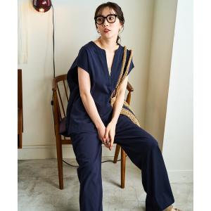 パンツ 限定展開　Vネック フレンチ スリーブ パンツ セットアップ(カットソー・パンツ) レディース