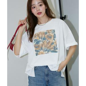 tシャツ PUBLUX/パブリュクス 花 ニュアンス アート ボックスプリント ビッグシルエット Tシャツ　限定展開 レディース