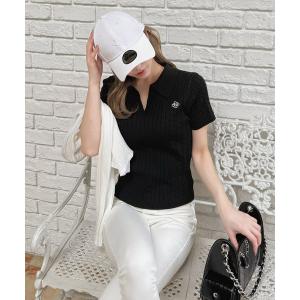 ニット セーター 「ONLINE限定カラーあり」ロゴ刺しゅうスキッパーケーブルニットトップス レディース