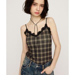 キャミソール LIMITED ITEM　CHECK PRINT LACE CAMI チェックプリントレースキャミ 春服 夏服