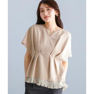 ブラウス シャツ 夏 半袖 「 多機能すぎるブラウス 」ダブルピケ・裾シフォンプリーツブラウス レディース