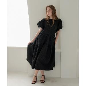 ワンピース 半袖 フラワージャガードワンピース