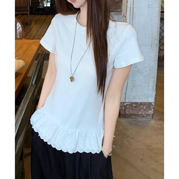 tシャツ 裾フリルレースTシャツ/レイヤード レディース