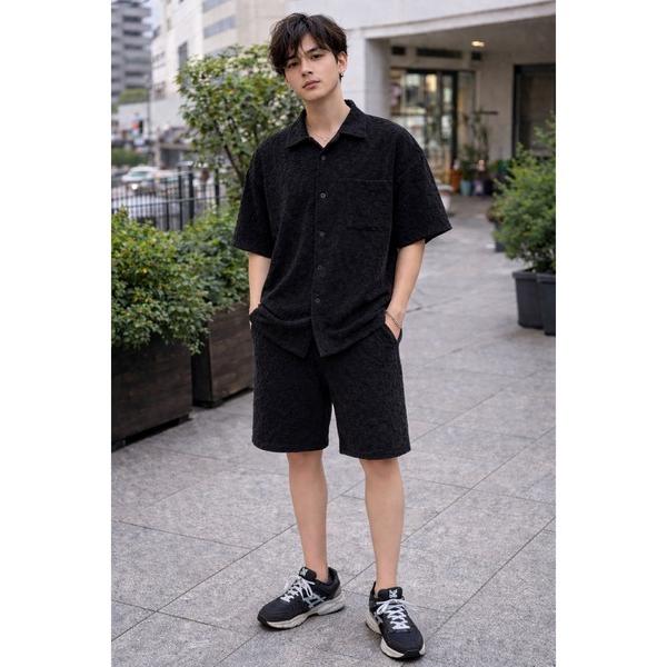 シャツ 半袖 「Bls」 「ZM」「Bling Leads」レオパード柄 パイルオープンカラーシャツ...