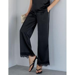 パンツ 「期間限定予約割」「低身長/高身長サイズ有」サテン裾レースイージーパンツ レディース