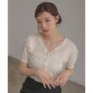 カーディガン 「INGNI　SOELA」レースカラー半袖ニットカーディガン／WEB限定 レディース
