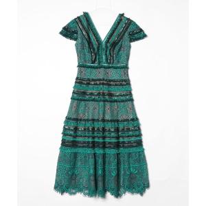 「Tadashi Shoji  」 レースノースリーブワンピース 0 グリーン レディース