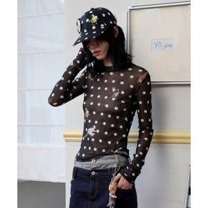 tシャツ ドットシアーハイネックトップス レディース