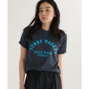 tシャツ 「daily CLIP」フロッキーロゴプリントTシャツ レディース