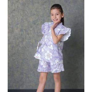 甚平 浴衣 キッズ フリル甚平 ICEFABRIC綿タッチ キッズ 子供 女の子