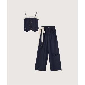 セットアップ Frill Design Denim Cami Set Up レディース
